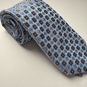ROBERT TALBOTT Carmel Men's Blue Silk Neck tie USA Designer Geometric Hand Sewn